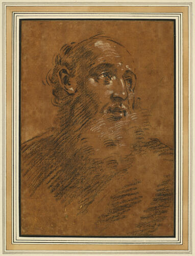 The head of a bearded man, looking to the right