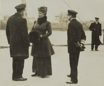 Master: Page 4 of Queen Mary's Album, volume 19 (15th July 1918 - 22nd June 1921)
Item: Queen Mary on board HMS Queen Elizabeth with officers, 1918 Master: Page 4 of Queen Mary's Album, volume 19 (15th July 1918 - 22nd June 1921)
Item: Queen Mary on board HMS Queen Elizabeth with officers, 1918