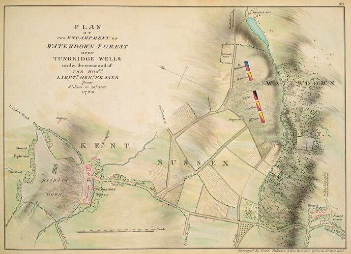 Master: Maps of encampments in England and Great Britain, 1778-82
Item: Map of encampment near Waterdown Forest, Tunbridge Wells and Frant, 1780 (Waterdown Forest, East Sussex, UK) 51°06'03