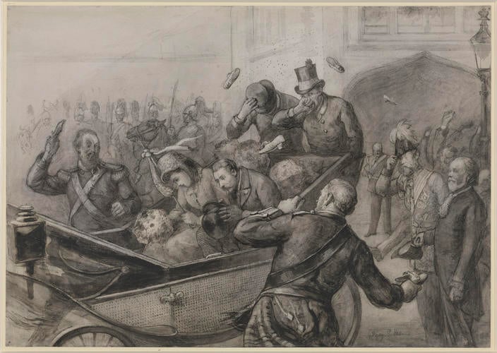 The Duke and Duchess of Connaught leaving Windsor Castle for their honeymoon, 13 March 1879