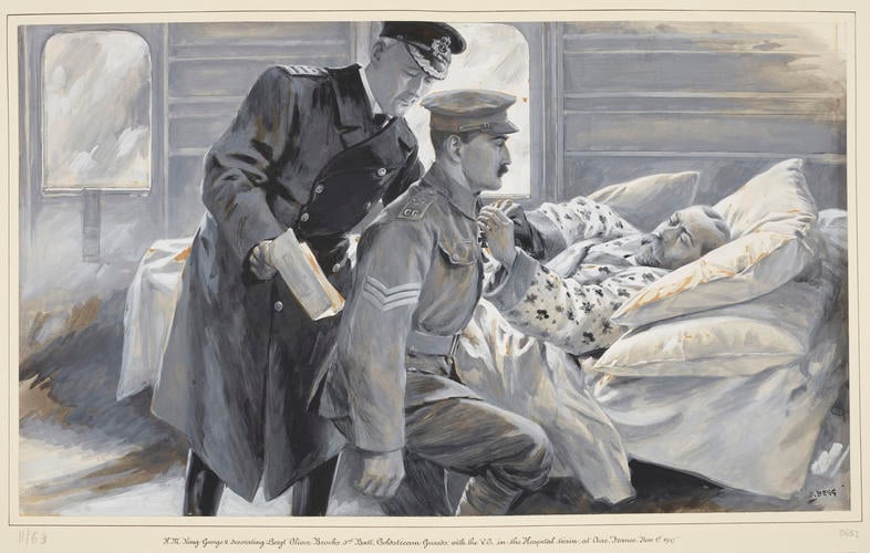 King George V decorating Lance-Sergeant Oliver Brooks, 3rd Battalion, Coldstream Guards, with the Victoria Cross, 1st November 1915