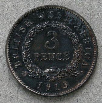 British West Africa. Proof threepence, 1913 British West Africa. Proof threepence, 1913