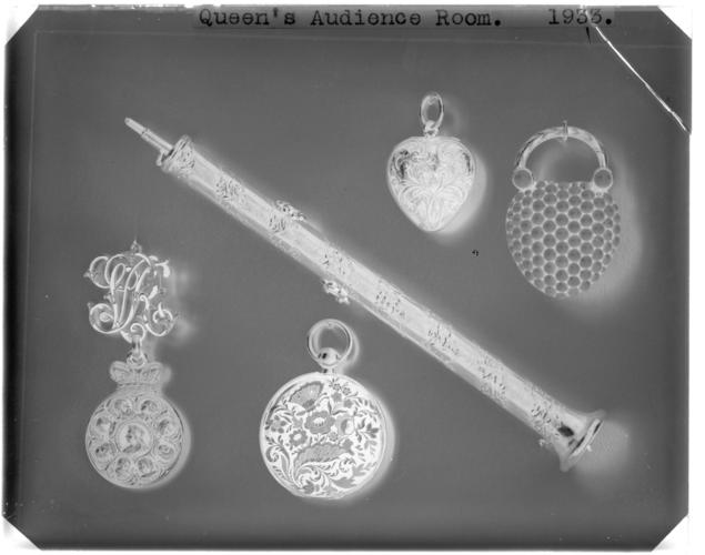 Glass plate negative of various jewellery Glass plate negative of various jewellery