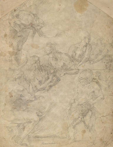 Discord throwing the apple at the wedding of Peleus and Thetis Discord throwing the apple at the wedding of Peleus and Thetis