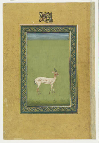 Master: Mughal album of portraits, animals and birds.
Item: Paintings of a gazelle and a Nayika waiting for her lover
