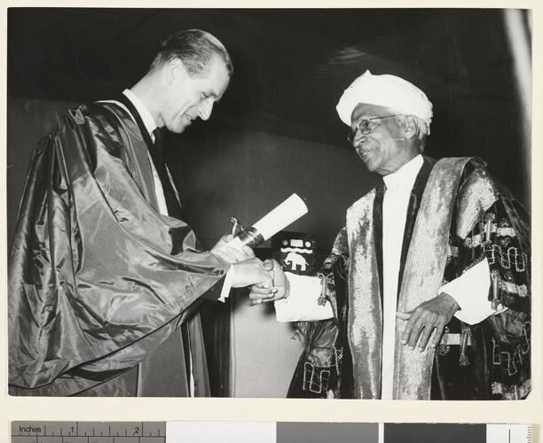 Prince Philip receives honorary degree from Indian University. [Duke of Edinburgh, Foreign Visits]