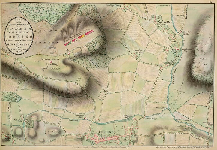 Master: Maps of encampments in England and Great Britain, 1778-82
Item: Map of encampment near Ranmer Common and Dorking, 1780 (Ranmore Common, Surrey, UK) 51°14'46