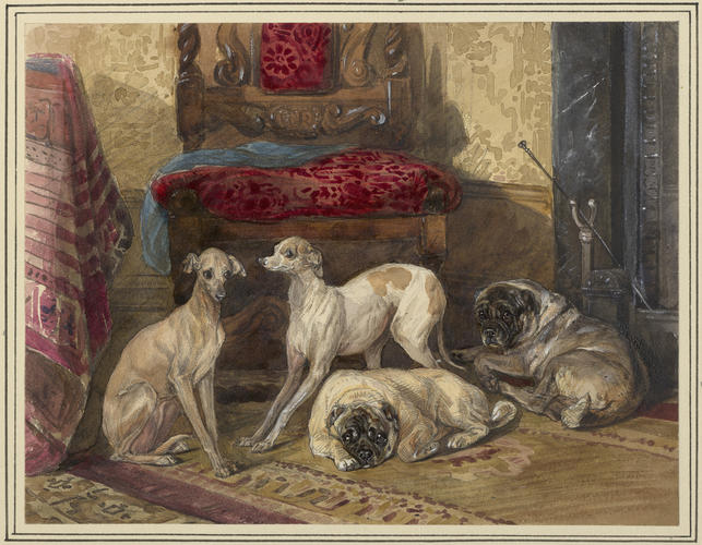 Tiny, Nino, Fermach and Minka, at the Kennels, Windsor. 1848