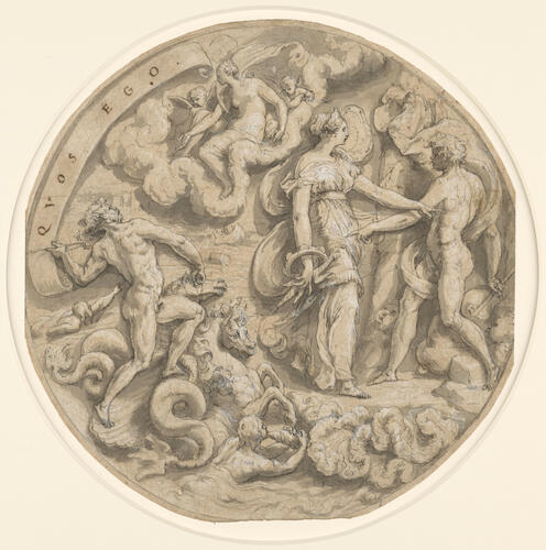 Juno visiting Aeolus, and Neptune calming the tempest