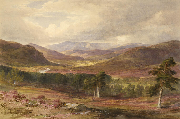 Distant view of Bein-na-bourd, the Bridge of Dee and Invercauld House Distant view of Bein-na-bourd, the Bridge of Dee and Invercauld House