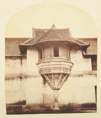 Lady Napier's visit to Travancore: Window of the palace at Pulpanabaporum from which the Ranees view the processions. A good example of the architecture of Travancore Lady Napier's visit to Travancore: Window of the palace at Pulpanabaporum from which the Ranees view the processions. A good example of the architecture of Travancore
