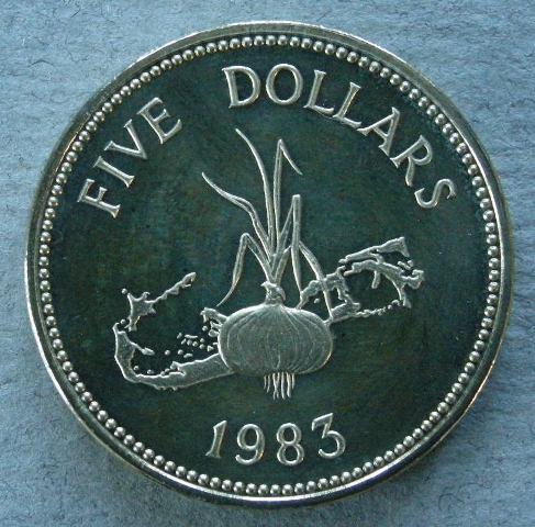 Bermuda. Proof 5 dollars, 1983
