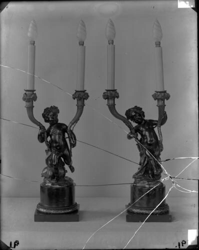 Glass plate negative of a candelabra Glass plate negative of a candelabra
