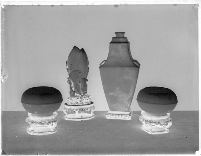 Glass plate negative of four jade objects Glass plate negative of four jade objects