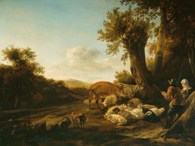 A Shepherd and Shepherdess with Flocks