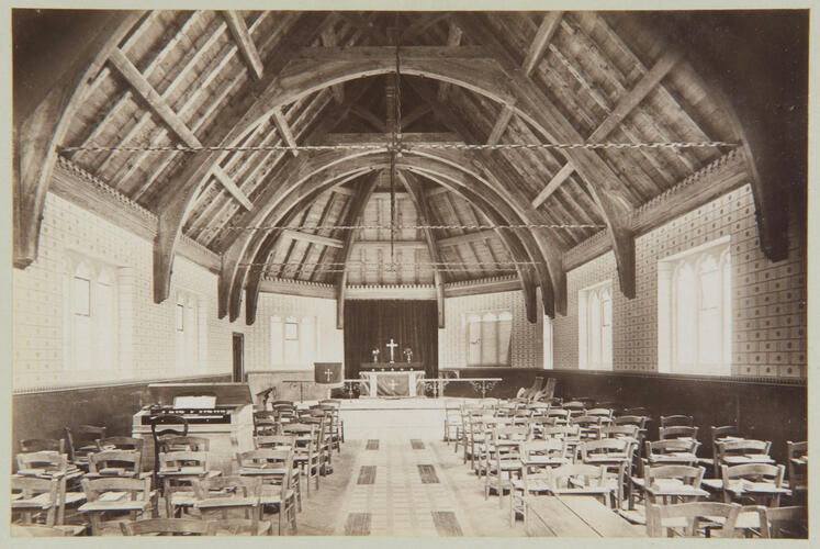 Interior of English Church? at Grand Hotel. Grasse 1891. Photograph album commemorating Queen Victoria's stay March 25th - April 28th Interior of English Church? at Grand Hotel. Grasse 1891. Photograph album commemorating Queen Victoria's stay March 25th - April 28th