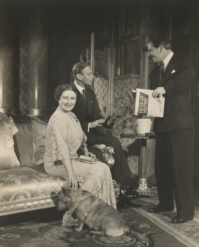 King George VI and Queen Elizabeth, later Queen Elizabeth The Queen Mother, with Baron, Buckingham Palace