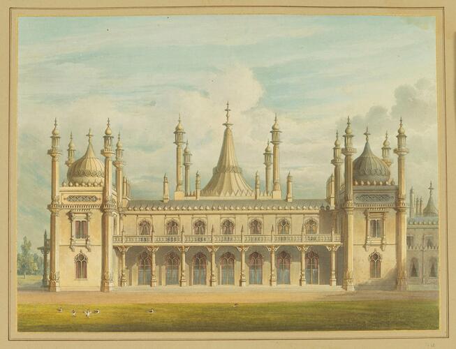 Master: Illustrations of Her Majesty's Palace at Brighton; formerly the Pavilion: executed by the Command of King George the Fourth, under the Superintendence of John Nash, Esq. , architect : to which is prefixed, A History of the Palace, by Edward Wedlake Brayley, Esq. , F. S. A.
Item: Pavilion, His Majesty's Private Apartments