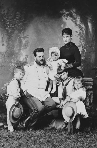 Grand Duke and Grand Duchess Vladimir of Russia with Grand Duke's Kyrill, Boris and Andrei and Grand Duchess Elena. [Album: Photographs. Royal Portraits, 1876-1898]