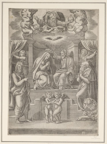 The Coronation of the Virgin with Angels and Saints, and God the Father above The Coronation of the Virgin with Angels and Saints, and God the Father above