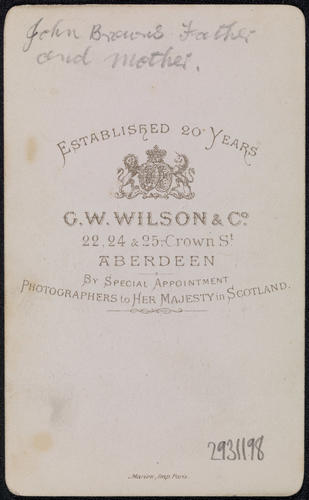 John Brown and Margaret Brown, the parents of John Brown, Personal servant to Queen Victoria John Brown and Margaret Brown, the parents of John Brown, Personal servant to Queen Victoria