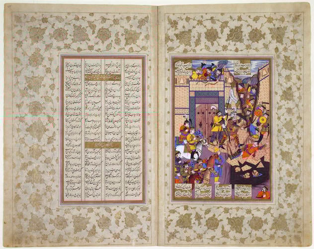 Master: Shahnamah شاهنامه (The Book of Kings)
Item: Rustam and the Persians attack the fortress of Gang Bihisht Master: Shahnamah شاهنامه (The Book of Kings)
Item: Rustam and the Persians attack the fortress of Gang Bihisht