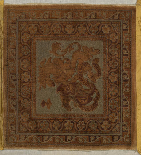 Textile, possibly the cover for a cushion or stool, with unicorn Textile, possibly the cover for a cushion or stool, with unicorn