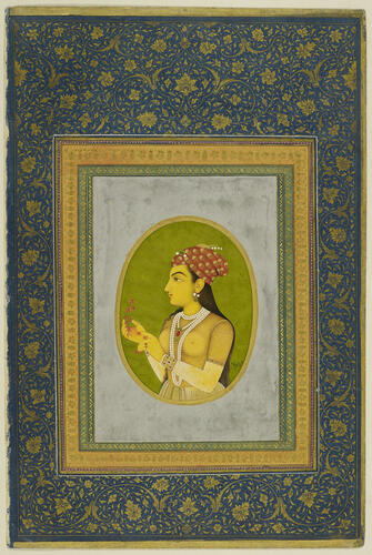 Master: A late Mughal album of calligraphy and paintings.
Item: Calligraphy by Mir Ali and painting of a Mughal lady by Muhammad Panah Master: A late Mughal album of calligraphy and paintings.
Item: Calligraphy by Mir Ali and painting of a Mughal lady by Muhammad Panah
