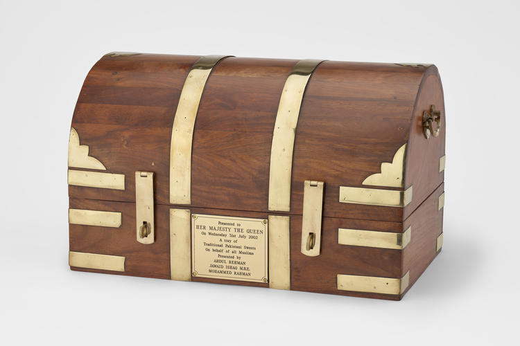 Wooden casket, originally containing Pakistani sweets Wooden casket, originally containing Pakistani sweets