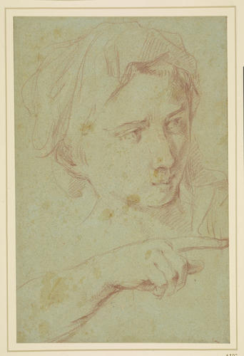 The head and a hand of a woman