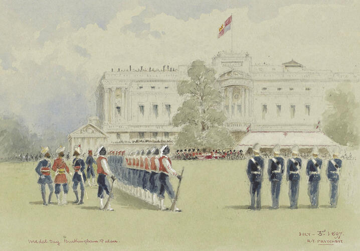 The Diamond Jubilee, June-July 1897: Distribution of medals to the Colonial troops, 3 July