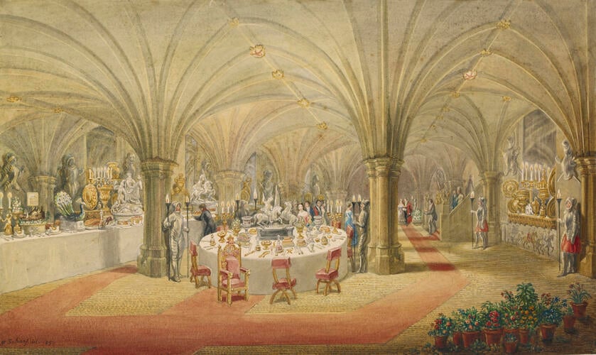 Banquet in the crypt of the Guildhall at the City of London Ball, 9 July 1851