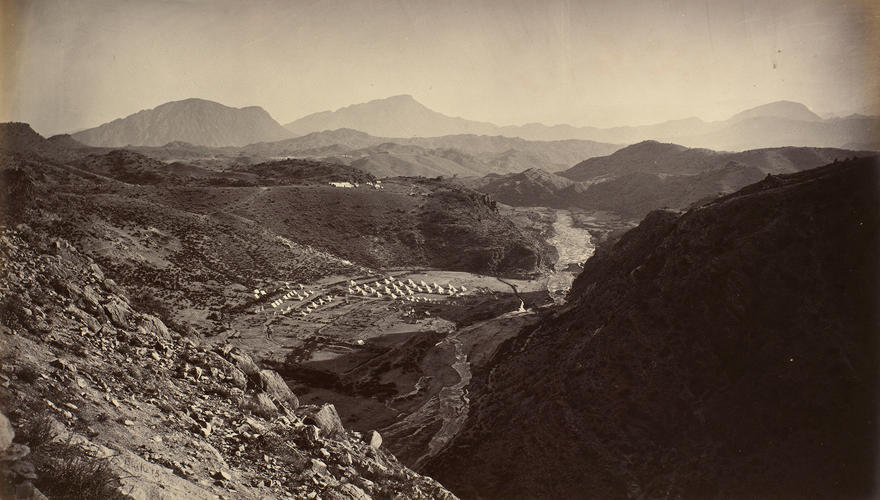 A British military camp on Shagai Heights, taken from the Fort of Ali Masjid