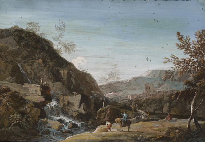 A Rocky Landscape with a Waterfall