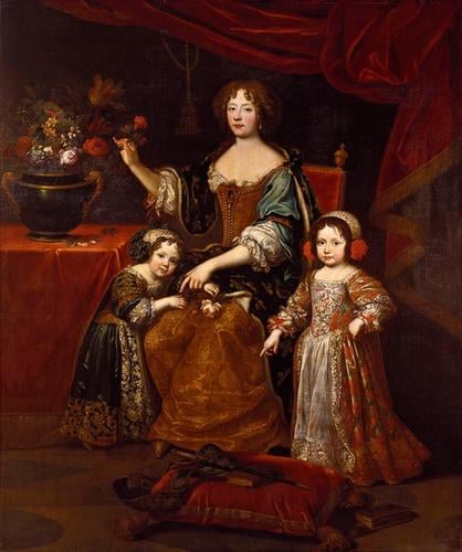 Elizabeth Charlotte, Princess Palatine, Duchess of Orleans, with her son Philippe, later Regent of France, and daughter, Elizabeth, later Duchess of Lorraine