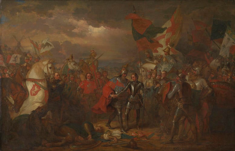 Edward III (1312-1377) with the Black Prince (1330-1376) after the Battle of Crecy (1346) Edward III (1312-1377) with the Black Prince (1330-1376) after the Battle of Crecy (1346)