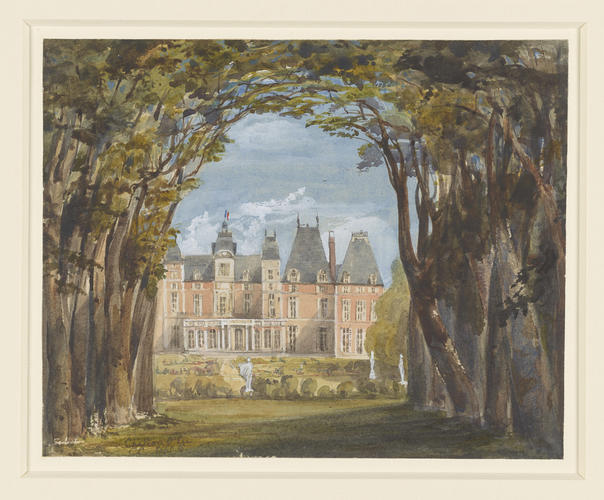 Chateau d'Eu: garden front framed by trees