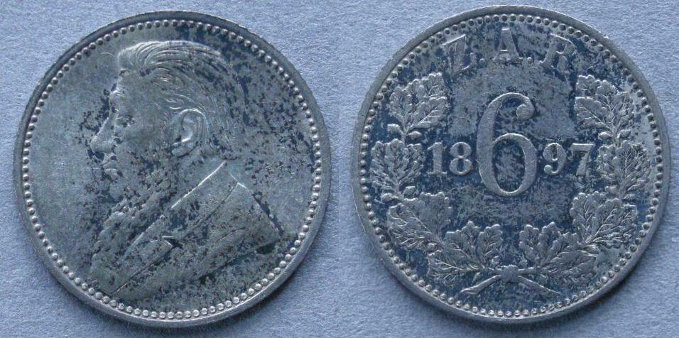 South African Republic. Sixpence 1897