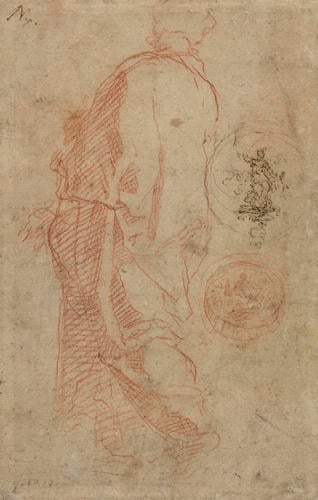 Recto: A study of a nude man seen from behind, and two female heads. Verso: A study of a draped figure Recto: A study of a nude man seen from behind, and two female heads. Verso: A study of a draped figure