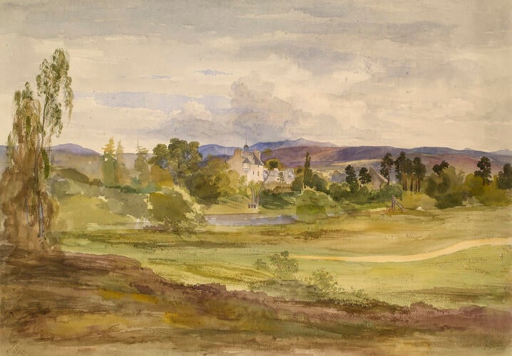 Abergeldie Castle, from the north side of the River Dee