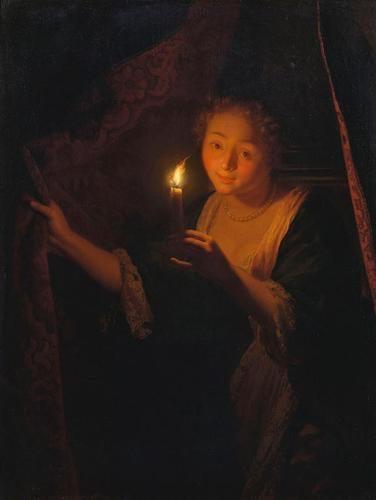 A Girl with a Candle Drawing aside a Curtain A Girl with a Candle Drawing aside a Curtain