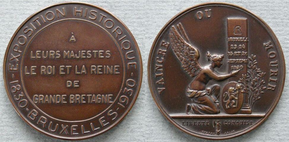 Belgium. Medal commemorating the visit of King George and Queen Mary to the Historical Exhibition at Brussels Belgium. Medal commemorating the visit of King George and Queen Mary to the Historical Exhibition at Brussels