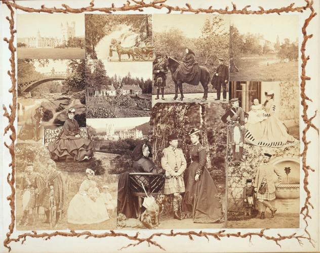 Collage design by Alexandra, Princess of Wales with family photographs at Balmoral, c. 1866-69
