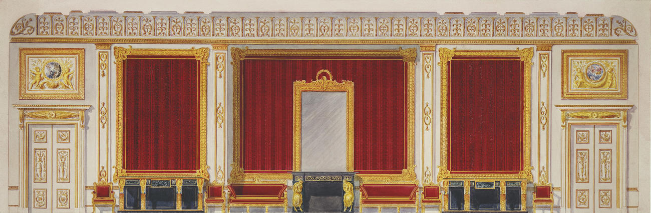 Design for the west elevation of the Large Drawing Room, Room 188, (the Crimson Drawing Room), Windsor Castle, c. 1826