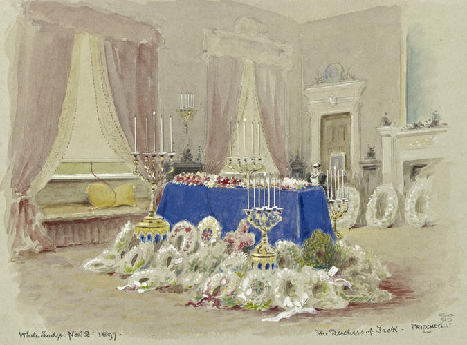 Funeral of the Duchess of Teck, 2-3 November 1897: the Duchess in her coffin, 2 November