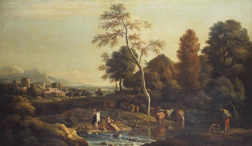 Landscape with women washing clothes