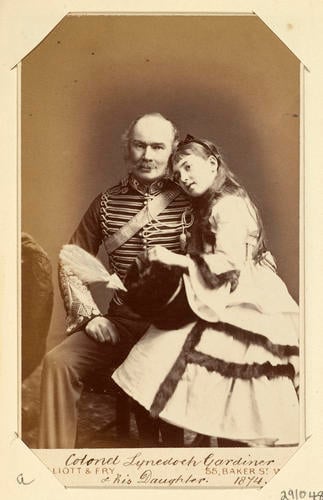 Colonel Lynedoch Gardiner and his daughter. 1874. [Royal Household Portraits. Volume 55. ]