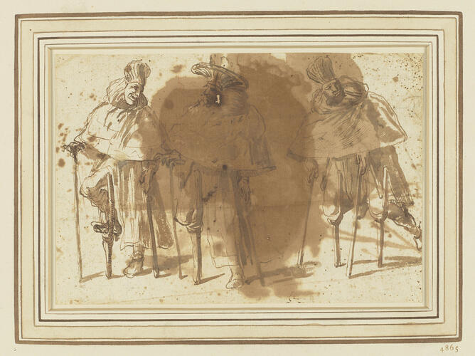 Studies of three figures with crutches Studies of three figures with crutches