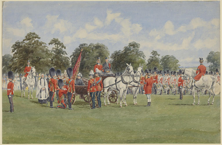 The Queen presenting the State Colour to the Scots Guards in Windsor Great Park, 15 July 1899