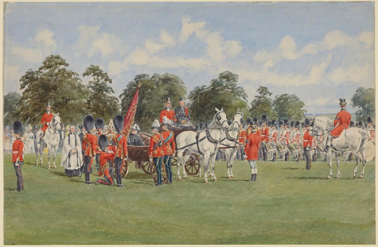 The Queen presenting the State Colour to the Scots Guards in Windsor Great Park, 15 July 1899